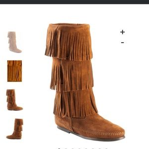 Minnetonka Tall Fringed Brown Boots Size 8